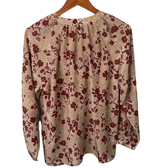 Bishop + Young Floral Button Front Long Sleeve Eva Blouse Split V-Neck Oversized - Picture 6 of 16